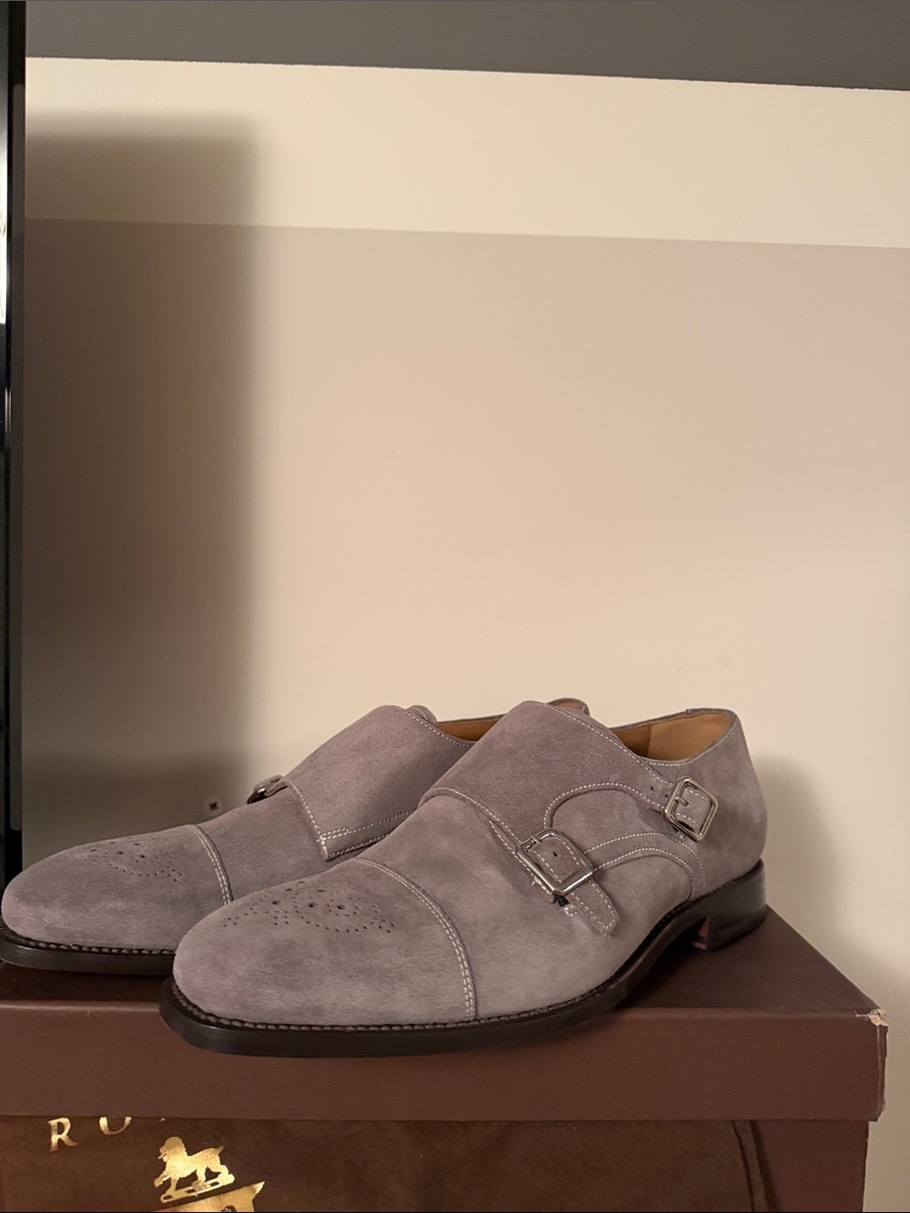 Robert Talbott Taupe Suede Single Monk Strap Oxfords